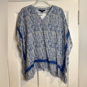 Seventy Blue and White Geometric V-Neck Tunic